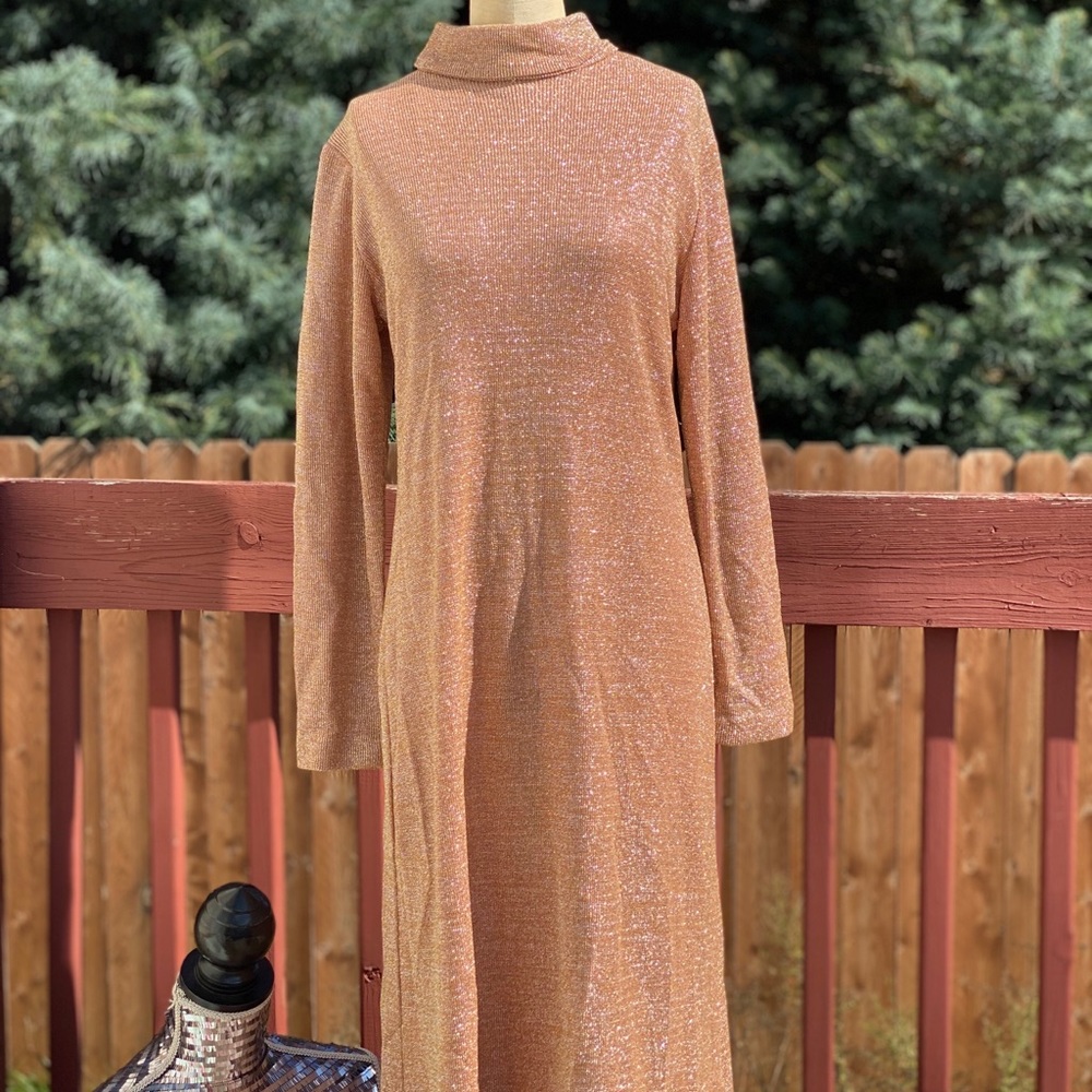 Vintage designer shiny sparkly rose gold tinted beige long knit so cute